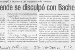 Isabel allende se disculpó con Bachelet  [artículo] G. M.