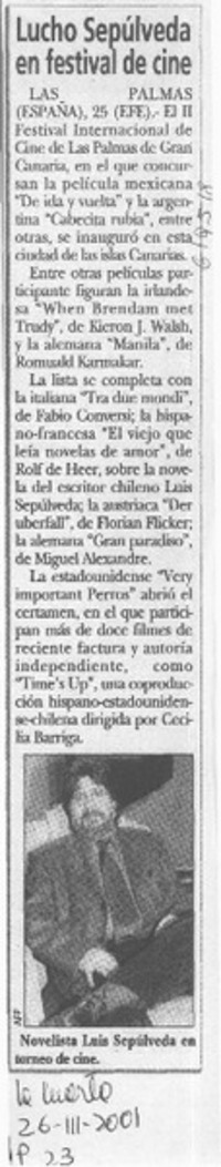 Lucho Sepúlveda en festival de cine  [artículo]