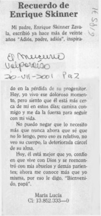 Recuerdo de Enrique Skinner  [artículo] María Lucía
