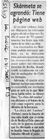 Skármeta se agrandó, tiene página web  [artículo]