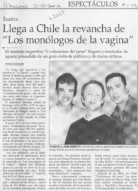 Llega a Chile la revancha de "Los monólogos de la vagina"  [artículo] Verónica San Juan
