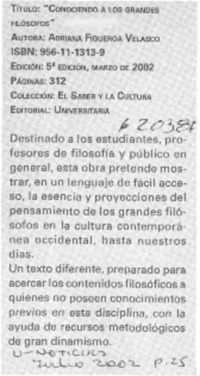 Conociendo a los grandes filósofos  [artículo]