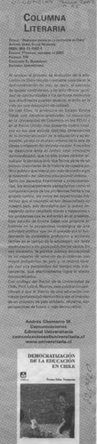Democratización de la educación en Chile  [artículo]
