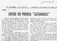 Entro en prensa "Satanadas"  [artículo]