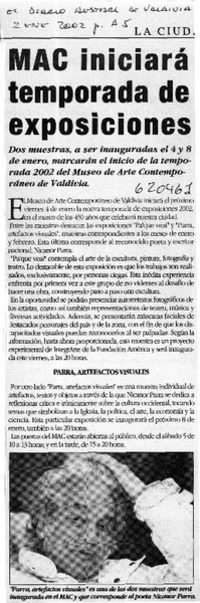 MAC iniciará temporada de exposiciones  [artículo]