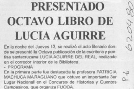 Presentado octavo libro de Lucía Aguirre  [artículo]
