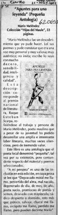 "Apuntes para una leyenda"  [artículo]