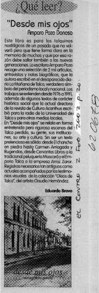 "Desde mis ojos"  [artículo] Eduardo Bravo