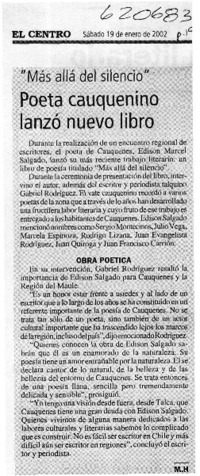Poeta cauquenino lanzó nuevo libro  [artículo] M. H.
