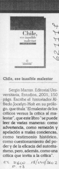 Chile, ese inasible malestar  [artículo]