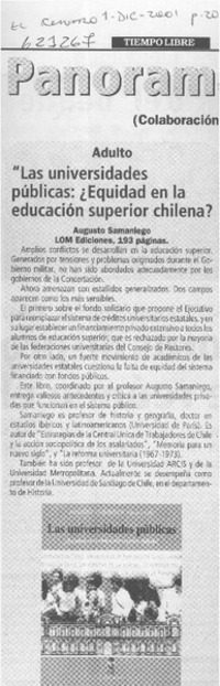 Las universidades públicas, ¿Equidad en la educación superior chilena?  [artículo]