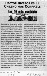 Rector Riveros es el chileno más confiable  [artículo]