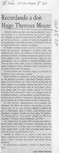 Recordando a don Hugo Thénoux Moure  [artículo] Juan Alberto Barraza