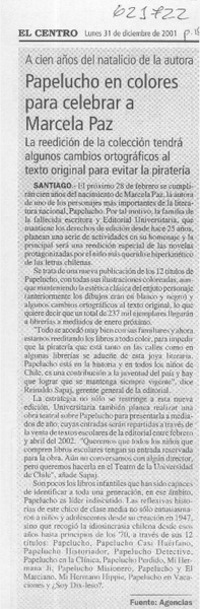 Papelucho en colores para celebrar Marcela Paz  [artículo]