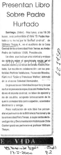 Presentan libro sobre Padre Hurtado  [artículo]