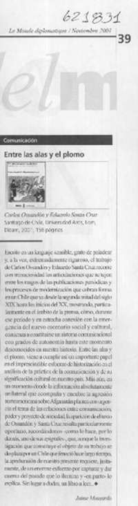 Entre las alas y el plomo  [artículo] Jaime Massardo