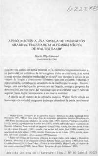 Aproximación a una novela de emigración árabe, El viajero de la alfombra mágica de Walter Garib
