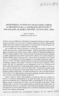 Escritores latinos en los Estados Unidos (a propósito de la antología de Fuguet y Paz-Soldán, se habla español, Alfaguara, 2000)