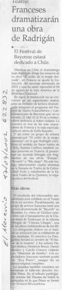 Franceses dramatizarán una obra de Radrigán