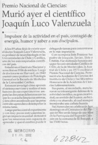 Murió ayer el científico Joaquín Luco Valenzuela