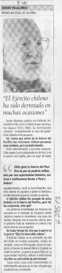 "El Ejército chileno ha sido derrotado en muchas ocasiones"
