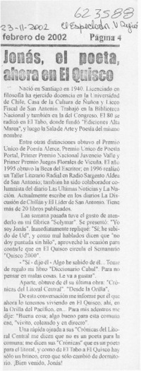 Jonás, el poeta, ahora en El Quisco