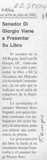 Senador Di Giorgio viena a presentar su libro