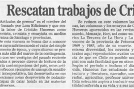 Rescatan trabajos de Cristián Huneeus