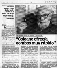 "Coloane ofrecía combos muy rápido"  [artículo] Fabián Llanca