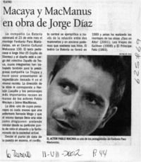 Macaya y MacManus en obra de Jorge Díaz  [artículo]
