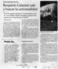 Benjamín Galemiri sale a buscar la universalidad  [artículo] Verónica San Juan