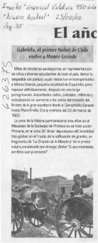 Gabriela, el primer Nobel de Chile vuelve a Monte Grande  [artículo]