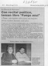 Con recital poético lanzan libro "Fuego azul"  [artículo] Paola Moreno
