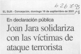 Joan Jara solidariza con las víctimas de ataque terrorista  [artículo]
