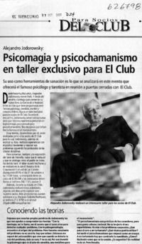 Psicomagia y psicochamanismo en taller exclusivo para El Club  [artículo]