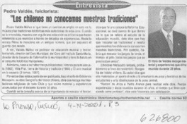 "Los chilenos no conocemos nuestras tradiciones"  [artículo]