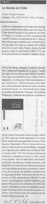 La tiranía en Chile  [artículo] Jaime Massardo