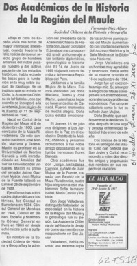 Dos académicos de la historia de la Región del Maule  [artículo] Fernando Diez Aljaro