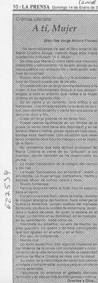 A tí, mujer  [artículo] Jorge Arturo Flores