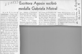 Escritora Agosín recibió medalla Gabriela Mistral  [artículo]