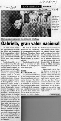 Gabriela, gran valor nacional  [artículo] Claudia Tosetti