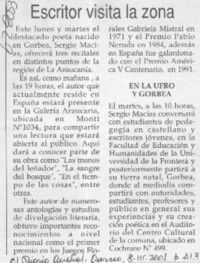 Escritor visita la zona  [artículo]
