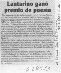 Lautarino ganó premio de poesía  [artículo]