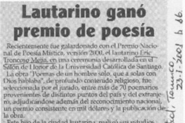 Lautarino ganó premio de poesía  [artículo]