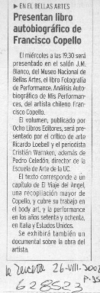 Presentan libro autobiográfico de Francisco Copello