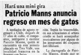 Patricio Manns anuncia regreso en mes de gatos  [artículo]