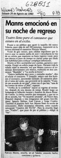 Manns emocionó en su noche de regreso  [artículo]