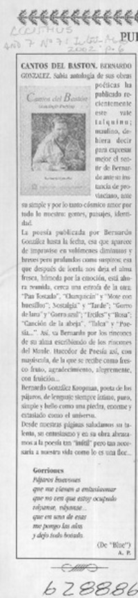 Cantos del bastón  [artículo] A. P.