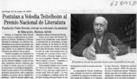 Postulan a Volodia Teitelboim al Premio Nacional de Literatura  [artículo]