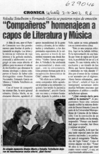 "Compañeros" homenajean a capos de Literatura y Música  [artículo]